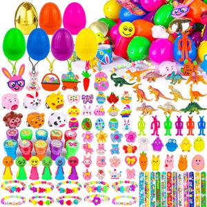 [ 6 Surprise Gold Eggs ] 100 Pack Prefilled Easter Eggs with Assorted Toys Inside, Truly Pre Filled Plastic Easter Egg Filles Fidget Toys Easter Hunt, Basket Stuffers Party Favors for Kids Boys Girls