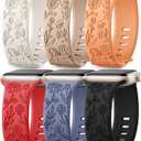 SNBLK 6 Pack Floral Engraved Bands Compatible with Apple Watch Bands 40mm 41mm 42mm 38mm 44mm 45mm 46mm 49mm Women Men, Silicone Flower Pattern Strap for iWatch Series 11 10 Se Ultra 9 8 7 6 5 4 3 2 1