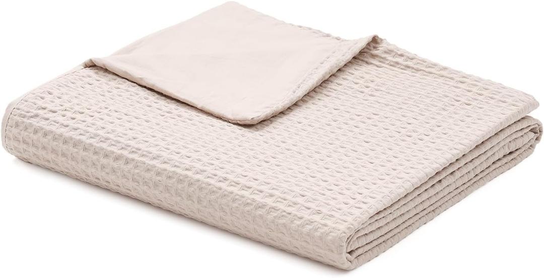 YnM Cotton Waffle Weave Duvet Cover for Weighted Blankets with 16 Strings (Oatmeal,48''x72'')