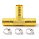 Brass 3/4" Barbed Tee Fitting 3 Way T Shape Adapter with Hose Clamps