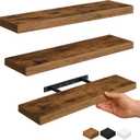 Vervida 3 Pack Rustic Brown Floating Shelves, 24" W x 7.9" D x 1.5" H, Holds Up to 38 Lbs, for Living Room, Bedroom, Bathroom, Kitchen, Office, Storage, Display, with Invisible Brackets Wall Shelves, 24x7.9