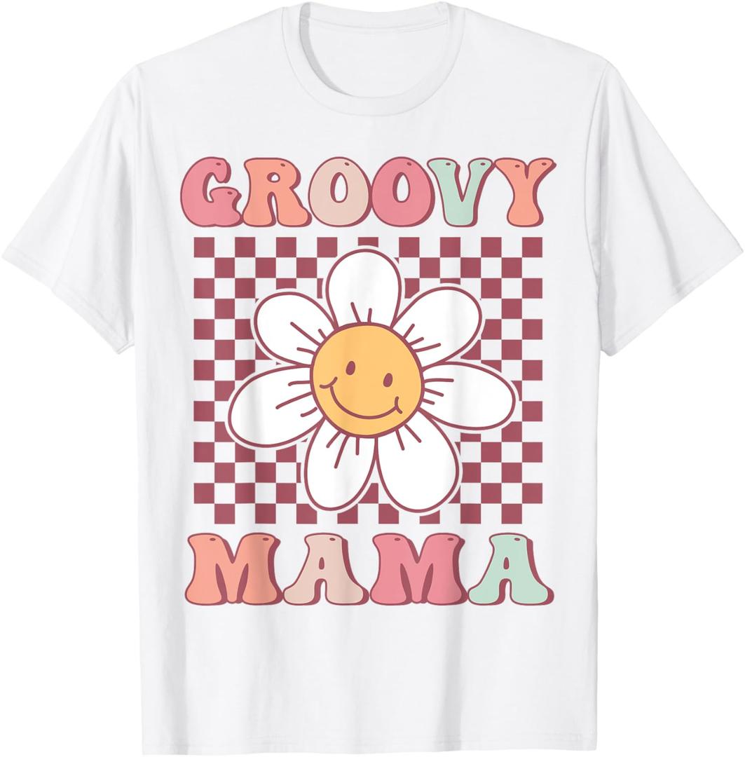 Cute Groovy Mama Matching Family Birthday Party Daisy Flower T-Shirt (L, White)