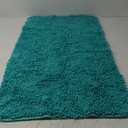 LOCHAS Luxury Bathroom Rug Shaggy Bath Mat 24 x 44 Inch, Washable Non Slip Bath Rugs for Bathroom Shower, Soft Plush Chenille Absorbent Carpets Mats, Teal Blue