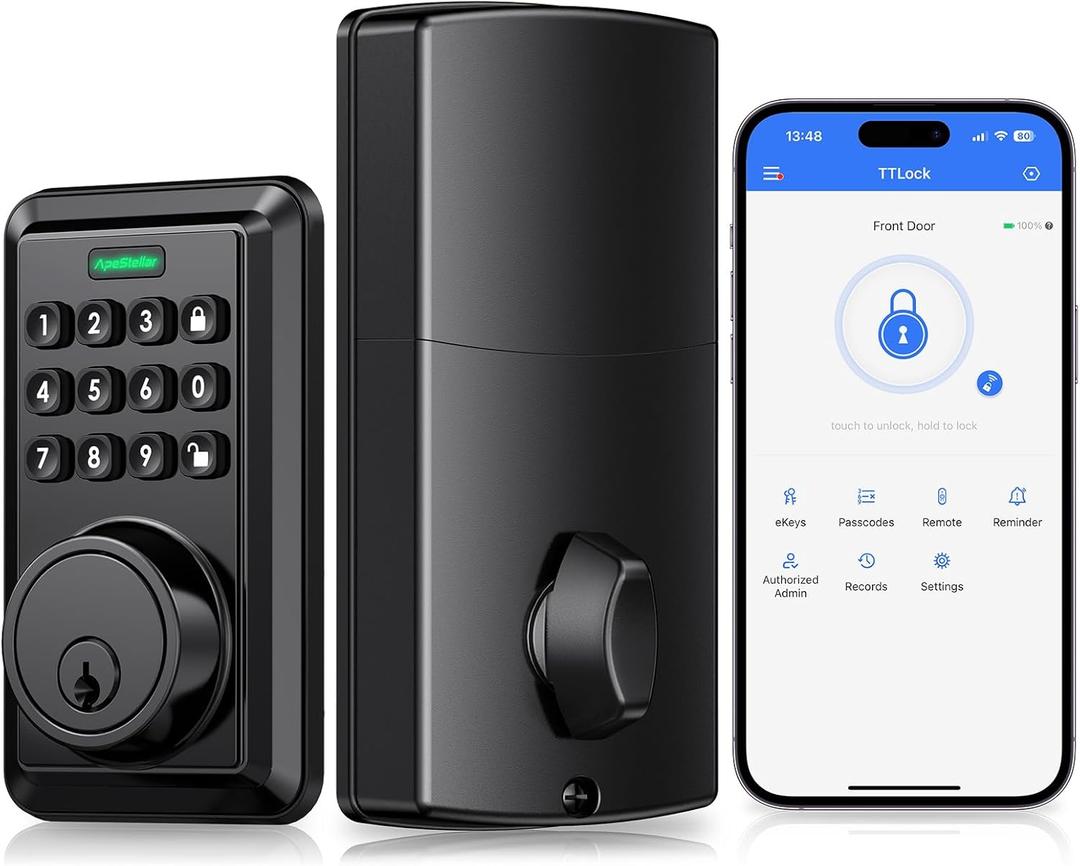Smart Door Lock, Built-in WiFi Keyless Entry Door Lock Deadbolt with APP Remote Control, No Hub Required Deadbolt Lock, Easy Installation for Front Door-Matte Black
