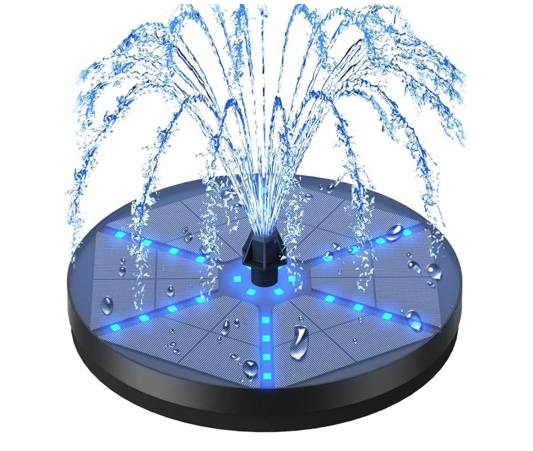 Solar Bird Bath Fountains Upgraded, 4W Solar Powered Water Fountain Pump with 4000 Battery, 7 Nozzles & 4 Fixers, Colorful LED Lights for Garden, Pond, Swimming Pool, Fish Tank, and Outdoor