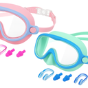 Rantizon Swim Goggles 2 Pack, Wide View Anti Fog&UV Swimming Goggles for Audlt, No Leaking Summer Gifts for Men Women Kid (Pink & Light Blue)