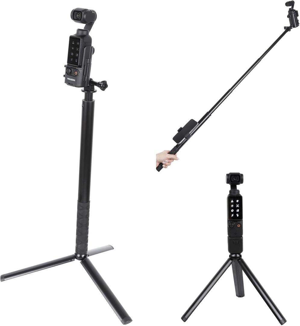 PellKing Monopod for Osmo Pocket 3,61"/155cm Selfie Stick+Aluminium Alloy Tripod+Protective Cage Extension Adapter Frame