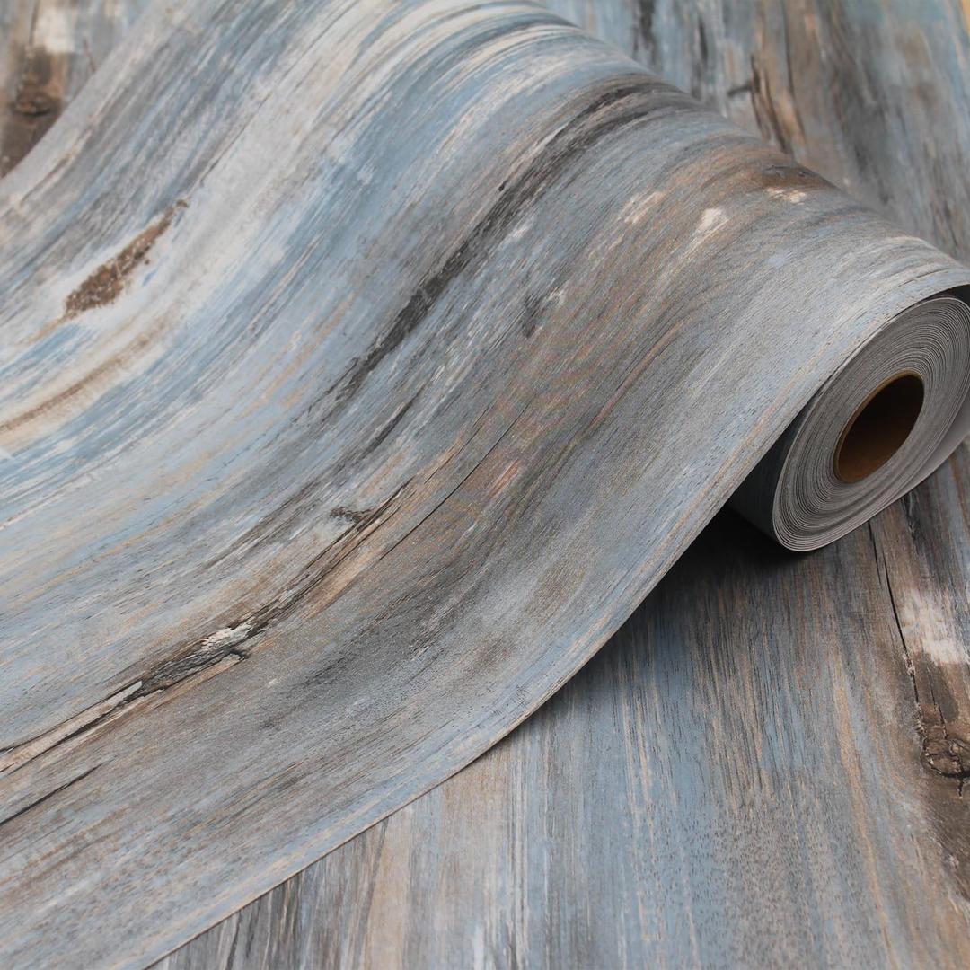 Peel and Stick Floor Tile - 11.8" X 118" Vinyl Flooring Roll, Wood Grain Textured with Waterproof, Slip-Resistant - for Bathroom, Rv (Azure Timber)