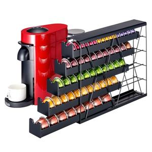 FlagShip 5-Tier Corner Coffee Pod Organizer for Nespresso Vertuo - 50+ Capsule Metal Storage, Space-Saving Kitchen Countertop Rack Wall Mountable