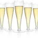 Bestluck 100 Pack Champagne Flutes Plastic, 4.5 oz Silver Glitter Plastic Disposable Stemware, Disposable Champagne Flutes for Party, Mimosa Bar, Wedding, Anniversary and Graduation