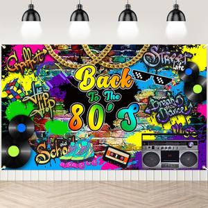 Back to The 80's Backdrop 6x3.6 ft 1980s Banner Hip Pop Retro Redio 80s Party Decorations for Photography Background