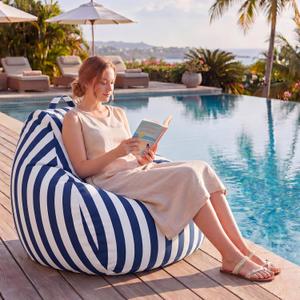 Outdoor Bean Bag Chair, Pear Shaped Outdoor Beanbag Sofa Waterproof Sunproof Breathable Fabric Patio Chair for Home Patio Poolside Dorms 29 x 29 x 27 Inches(Blue White Stripes), 29.13 x 29.13 x 27.17 inches