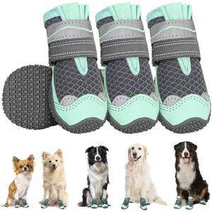SlowTon Dog Shoes for Large Small Medium Dogs - Breathable Dog Boots for Summer Hot Pavement, Paw Protector for Outdoor Walking Winter Snow, Anti-Slip Rubber Dog Booties for Hardwood Floor (GR, 3)