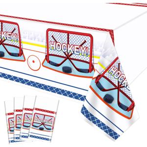 4 Pack Tablecloths - 86.6" x 51.2" Ice Hockey Field Table Cover - Reusable Dining Room Kitchen Rectangular Tablecloth for Sports Events and Birthday Parties