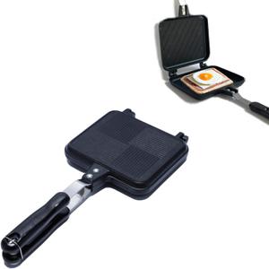 Double Sided Frying Pan, Non-Stick Pan with Heat-Resistant Handles, Egg and Sandwich Frying Pan, Multifunctional Breakfast Pan for Indoor & Outdoor Home Kitchen, 5.5 Inches, For all stove surfaces