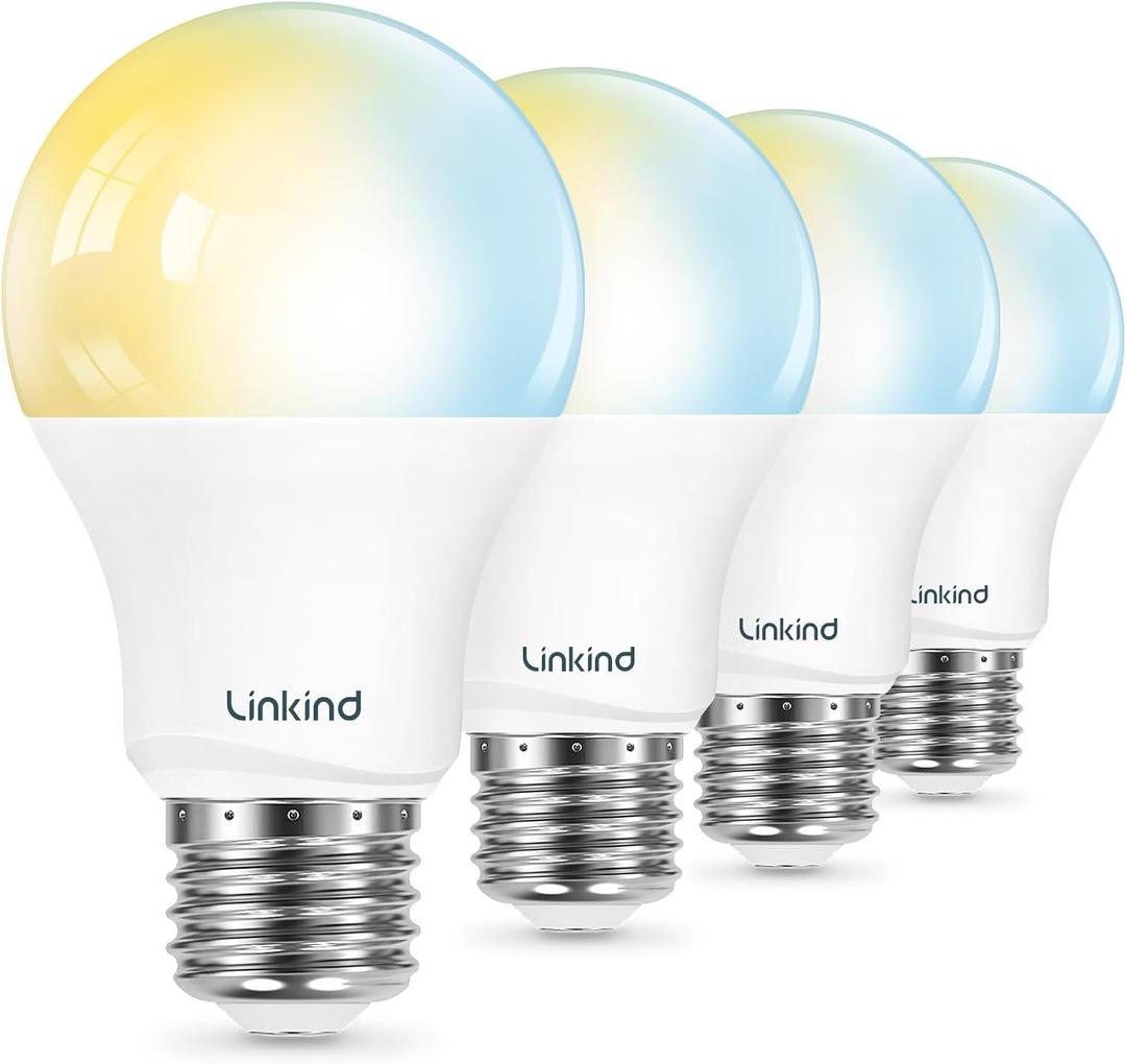 Linkind Smart Light Bulbs, Warm White to Daylight (2700K-6500K), Alexa Light Bulbs, Work with Alexa & Google Home, 60W Equivalent, Efficient 8.5W, 2.4G WiFi Bluetooth LED CRI>90, A19 E26 800LM, 4Pack