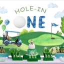 SVBright Hole in One Birthday Backdrop 7Wx5H Watercolor 1st Blue Sky White Clouds Grass for Bday Kids Boys Party Cartoon Golf Sports Themed Decorations Photography Background Banner Photo Booth Studio