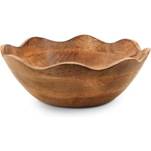 Mela Artisans Wooden Scalloped Bowl - Large | Ruffle Decorative Style | Rustic Kitchen Decor | Mango Wood | Natural Grain Finish | Fits Bread, Fruits, Salad or Popcorn | 12 x 4 x 11