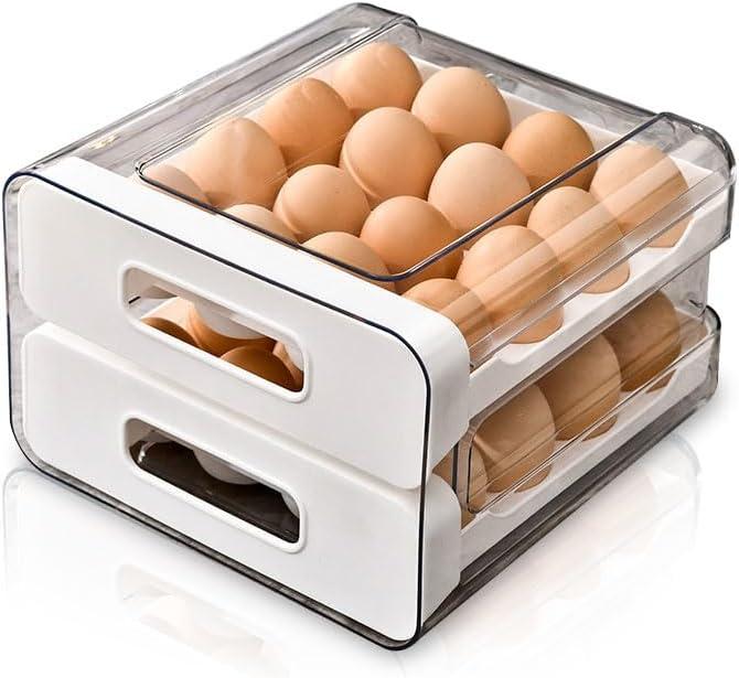 Koja 32-Egg, 2-Drawer Stackable Storage Container Holder for Refrigerator. Smooth Slide-out Drawers. BPA-free Kitchen Organizer, Space-Saving, Easy Access Design for Fridge. Durable and Leak-Proof
