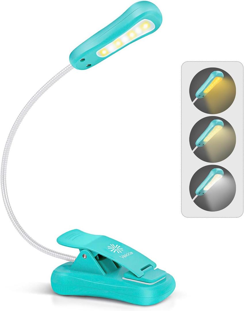 Vekkia Rechargeable Book Light for Reading in Bed, 3 Color x 3 Brightness, Lightweight Reading Light, Up to 70 Hours Lighting, Great for Readers, Travel (Blue)