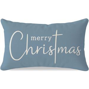 PANDICORN Christmas Pillow Covers 12x20 Inch, Dusty Blue Xmas Lumbar Decorative Cushion Case, Subtle Winter Decor for Bedroom or Sofa Couch