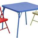 Flash Furniture Mindy Kids 3-Piece Folding Square Table and Chairs Set for Daycare and Classrooms, Children's Activity Table/Chairs Set, Multicolor
