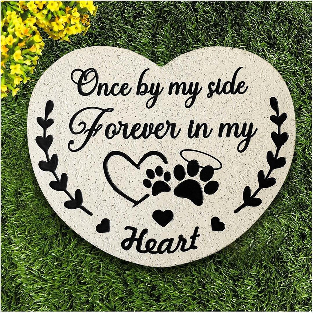 Pet Memorial Stones for Dogs, Garden Resin Dog Memorial Gifts for Loss of Dog, Heart-Shaped Loss of Dog Sympathy Gift, Once by My Side Forever in My Heart Dogs Memorial Stones
