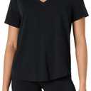 Amazon Essentials Women's Active Soft Cotton Relaxed Fit V-Neck Short Sleeve Lightweight Yoga Workout T-Shirt (Large, Black)
