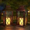 Outdoor Solar Lanterns, Waterproof Hanging Lantern with LED Flickering Flameless Candle, 13'' Bronze Outdoor Solar Powered Lantern Decor for Porch Patio Garden Balcony Pathway, 2 Pack