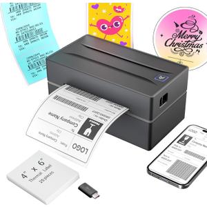Bluetooth Thermal Shipping Label Printer: 4x6 Wireless Label Maker with Tape for Small Business - Compatible with iPhone, Android, Windows & Mac, Widely Used for USPS UPS Amazon Shopify Etsy (1 Black)