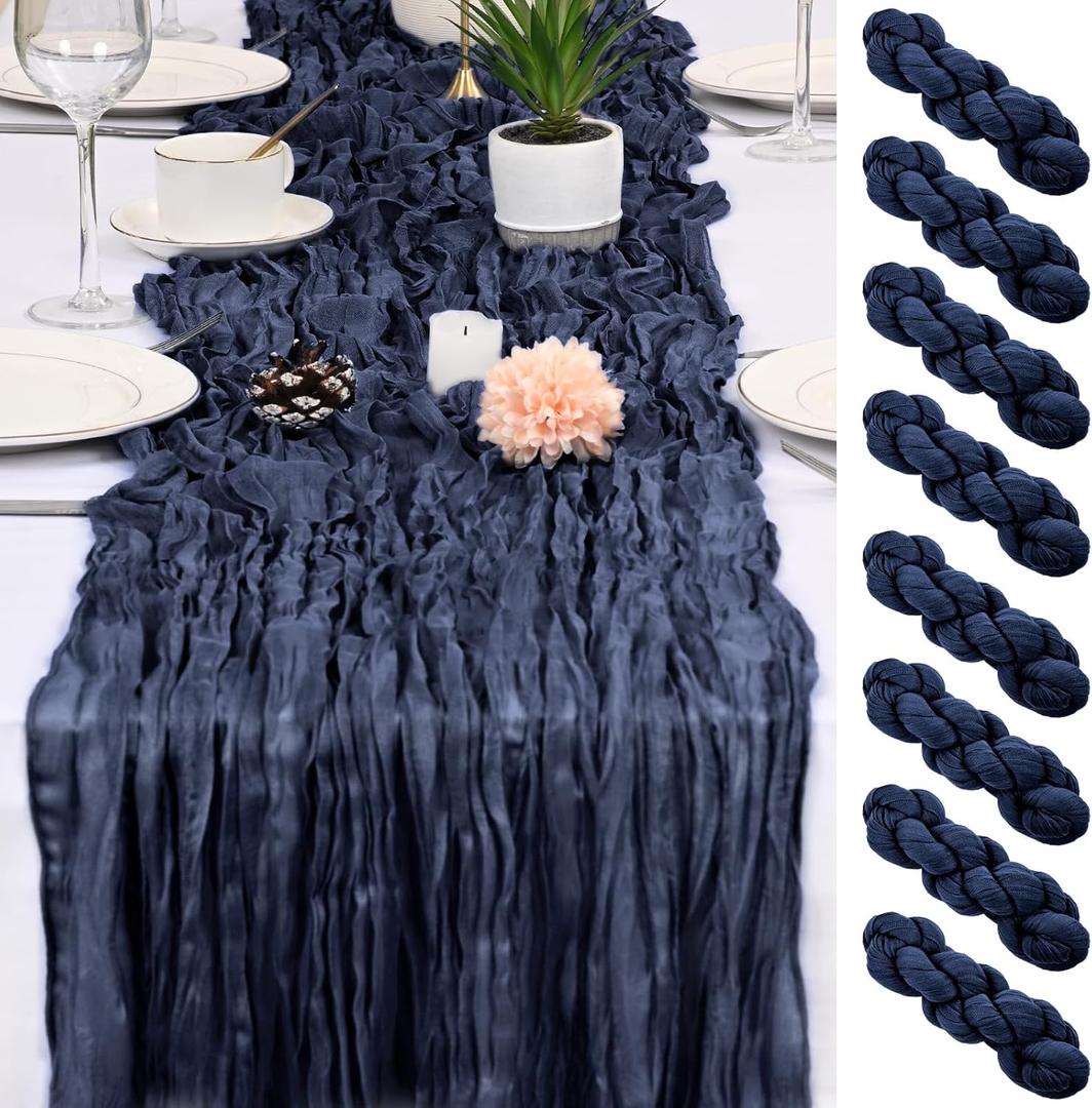 8 Pack Navy Blue Cheesecloth Table Runner 17x108 inch Boho Gauze Cheese Cloth Table Runners for Wedding Party Baby Bridal Shower Home Decor