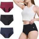 Leakproof Underwear for Women Incontinence, Leak Proof Protective Menstrual Postpartum Underwear, High Absorbency Period Panties, 3Pack Purpel/Red/Blue (M)