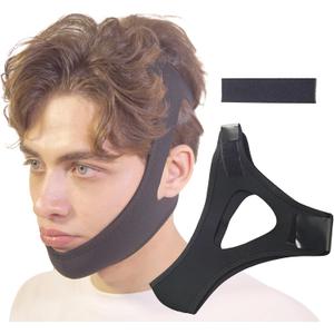 Anti Snoring Chin Strap, Chin Strap for Sleeping, Premium Airflow Jaw Strap, Stop Snoring Chin Strap, Snoring Solution for Men and Women, Breathable Chin Strap, Snoring Chin Strap (Black~)