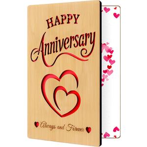 Wooden Happy Anniversary Card for Husband Wife - 1st 10th 25th 50th 5 Year 5th Wood Anniversary Wedding Gifts for Him Her - Always and Forever Cards for Boyfriend Girlfriend