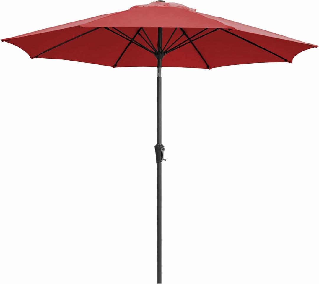 JEAREY 9FT Outdoor Patio Umbrella,Market Table Umbrella with 8 Fiberglass Ribs, Pool Umbrella with Tilt and Crank, UV Protection Lightweight & Wind-Resistant for Lawn, Garden, Deck and Backyard, Red