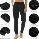 Men's Lightweight Quick Dry Hiking Running Pants Outdoor Sports Breathable Zipper Pockets Athletic Work Pants (Black, L)