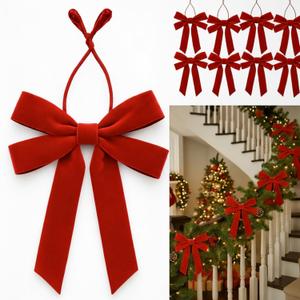 Soulchen 12 Pcs 20 Inches Christmas Garland Ties with Large Velvet Bows Reusable Holiday Wreath Twist Tie Bows for Banister Christmas Tree Indoor Outdoor Party Decorations(Red)