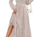 ZESICA Fall Dresses for Women 2026 Long Sleeve Boho Floral V Neck Empire Waist A Line Casual Flowy Wedding Guest Maxi Dress Size L