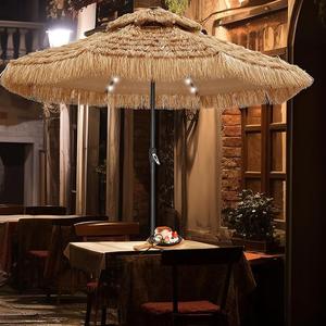GDY 9 ft 2-Tier Solar Tiki Umbrella, 32 LED Ligths Hula Thatched Tiki Umbrellas, Straw Umbrella, Pool, Patio, Beach