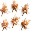 Ling's moment Boutonniere for Men, 6pcs Groom Groomsmen Boutonniere, Artificial Flowers for Wedding Decor/Prom/Homecoming, etc.Rust Boho Terracotta