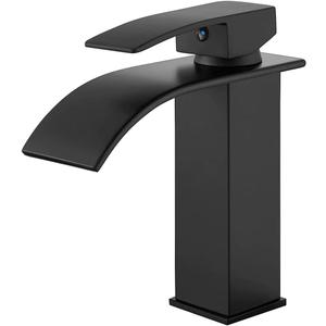 Faucets Elegant Waterfall Bathroom Sink Faucet Single Lever Hole Deck Mount Big Square Spout Mixer Taps Black-short