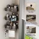 VOLPONE Corner Shower Caddy Suction Cup Shower Shelf Corner No Drilling Bathroom Shower Organizer Storage Rack Adhesive triangle with towel bar hooks 3 tier gray