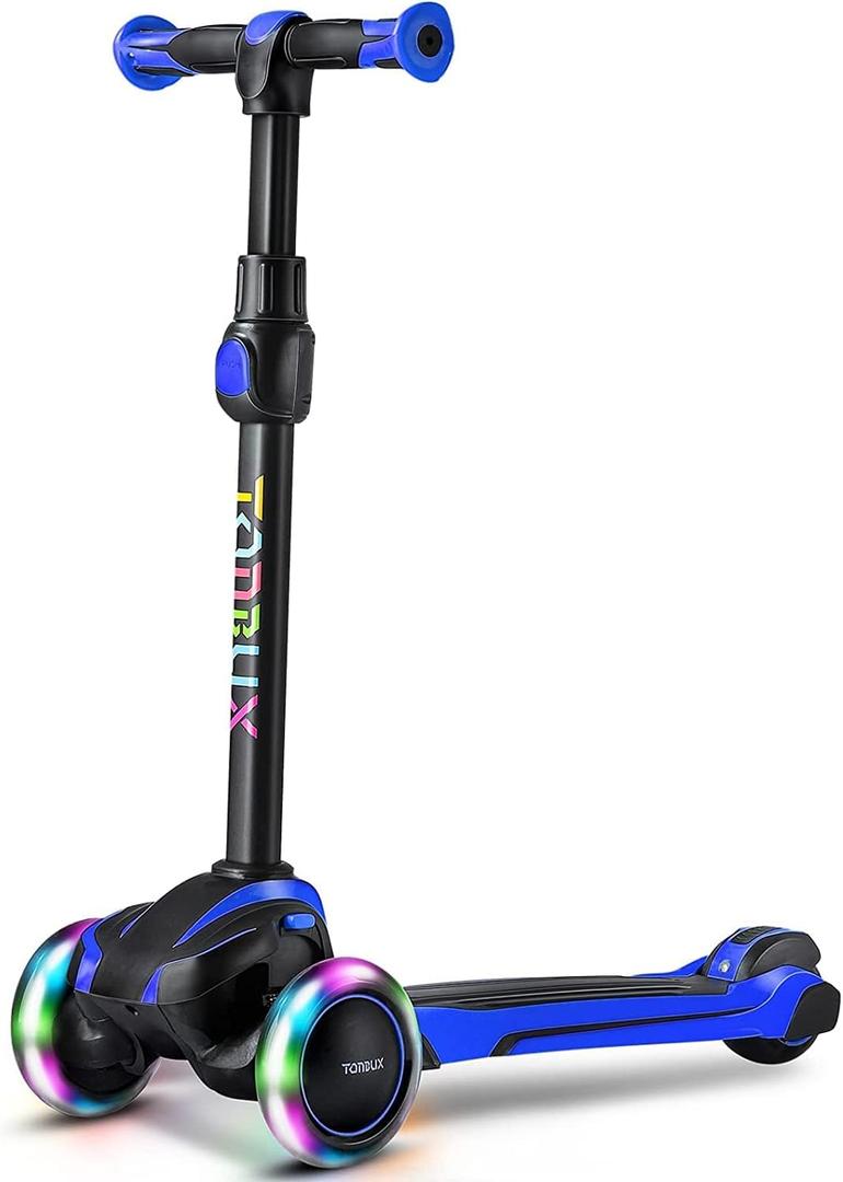TONBUX Kids Scooter for Age 3-12, Toddler Scooter with 4 Adjustable Heights, Light Up 3-Wheels Scooter, Shock Absorption Design, Lean to Steer, Balance Training Scooter for Kids (Blue)