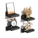 SRIWATANA Small Floating Shelves Wall Mounted, Wood Shelf for Decoration and Storage Set of Only 3, Mini Display Shelf for Bedroom, Bathroom, Kitchen, Office (Black, 4 inch)