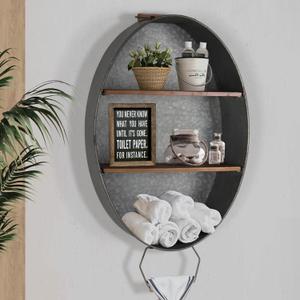 Oakrain Towel Rack with Wood Shelves, Galvanized Wash Tub Rustic Towel Holder, Decorative Wall Shelf for Bathroom, Lavatory, Entryway (14L)