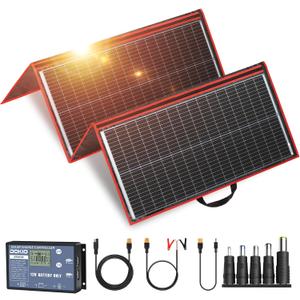 DOKIO 300W Portable Foldable Solar Panel Kit, Compact 19.3x37.4in Design 15.2lb with Standalone Controller and USB, Monocrystalline Charger for 12V Batteries, Power Stations, RV Camping Emergency Use