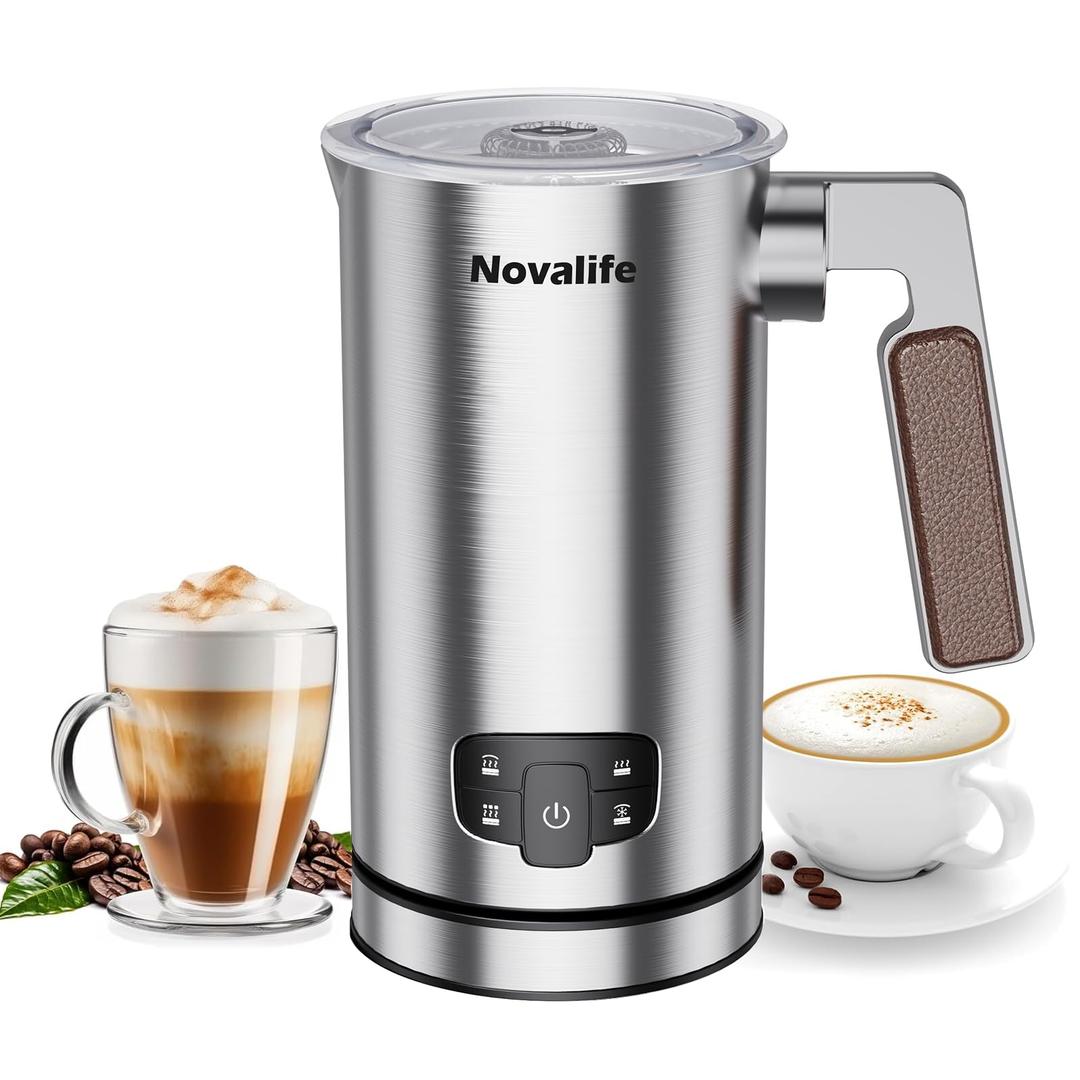 Novalife Milk Frother, 4 in 1 Milk Frother and Steamer with Two Whisks, Frothing Whisk and Heating Whisk, Automatic Warm and Cold Foam Maker for Coffee Latte Cappuccino Macchiato Hot Chocolate Matcha