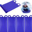 Poen 4 Pcs Snow Sled for Kids and Adult Snow Slides Roll up Sled 36.2 Inch Plastic Sledding Snowboard with 2 Handles Lightweight High Speed Equipment (Dark Blue)