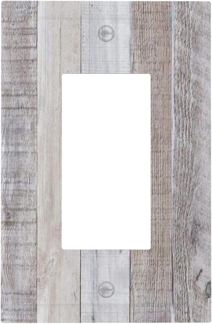 1 Gang Single Decorator GFCI/Rocker Wall Plate Distressed Vintage Rustic Lodge Gray White Grey Taupe Brown Wood Wooden Grain Electrical Outlet Decorative Receptacle Cover Light Switch for Dimmer, USB