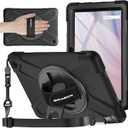 BRAECNstock for Amazon Fire HD 10 Tablet Case (13th Generation 2023) 10.1" Shockproof Protective Kids Case with Screen Protector [Rotating Hand Strap+Stand], Pen Holder, Shoulder Strap, Black